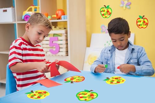 Renbuzhu 40PCS Back to School Apple-Shaped Crafts Bulk: Tissue Paper Sign Suncatchers, First Day of Classroom Activities DIY Kit, Fall Decorations, Window Stained Glass Effect Art Supplies - style: apple-shaped