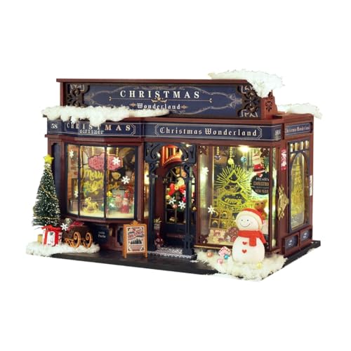 Hands Craft Christmas Wonderland DIY Miniature House Kit with Music & LED Lights – Holiday Storefront 3D Puzzle – Festive Craft Kit for Adults & Teens – Bookshelf Decor Winter Decorations