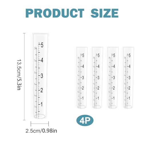 4 Packs of 5" Capacity Rain Gauge Plastic Replacement Rainfall Test Tubes with Scale for Yard Garden Outdoor Home Rain Gauge Outdoor
