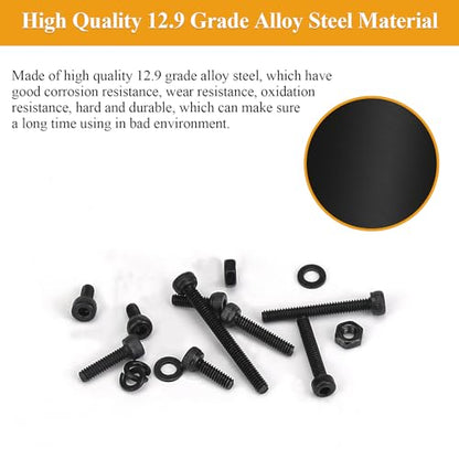 105 Pieces M2 x 6mm Socket Head Cap Screws, Thread Pitch 0.4mm, Sutemribor M2 Black Screws, 12.9 Grade Alloy Steel, Black Oxide Finish, Fully Threaded - size: M2 x 6mm, style: Socket Head