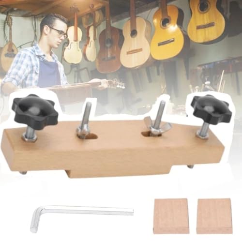 Maple Guitar Bridge Clamp 15.3cm (6.02") – Wooden Luthier Tool with Cork Gasket & L-Wrench for Bridge Replacement and Installation‌