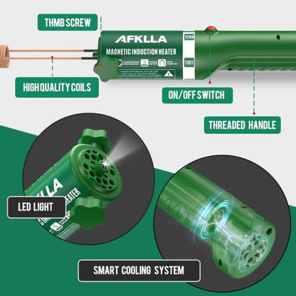 Induction Heater Bolt Removal, 1500W 110V Magnetic Heat Induction Tool with 12 Coils, Bolts Heating Kit for Rusty Screw, Nuts, Bearings Removal Green - color: 12Coils-Green