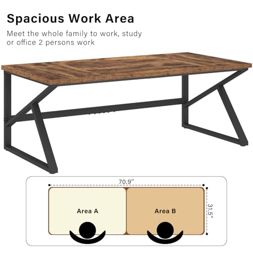HSH Large Rustic Brown Computer Desk, 70 Inch Home Office 2 Person Desk - color: Rustic Brown, size: 70 Inch