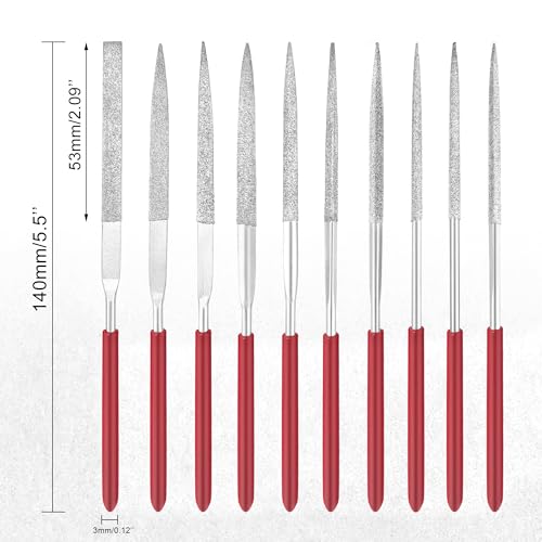 Quacc 10 PCS Diamond Needle File Set Small Metal Riffler Files Miniature Files Tools 140mm for Glass Wood Stone Jewelry