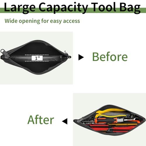 3 Pcs Zipper Tool Pouches, Flat Bottom Utility Bags with Carabiners - color: Black, size: 12 inch