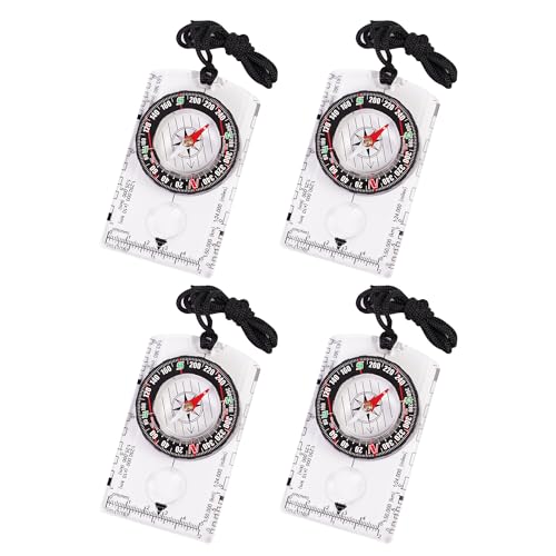 4 Pcs Outdoor Compass with Adjustable Declination,Magnifier,Ruler,Scale. Multifunctional Orienteering Waterproof Compass for Map Reading, Navigation, Hiking - color: 4 Pack Transparent