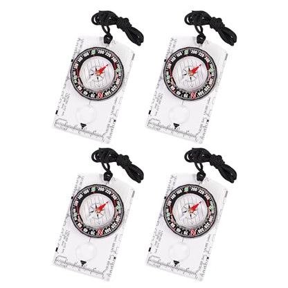4 Pcs Outdoor Compass with Adjustable Declination,Magnifier,Ruler,Scale. Multifunctional Orienteering Waterproof Compass for Map Reading, Navigation, Hiking - color: 4 Pack Transparent