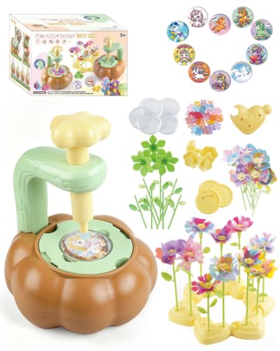 Rainbow World 2 in 1 Fabric Flower Press for Kids, DIY Flower Bouquet Kit with Button Maker, Embossing Tool STEM Toy, Screen-Free Activity for 4-8 Girls Boys - color: Dark brown