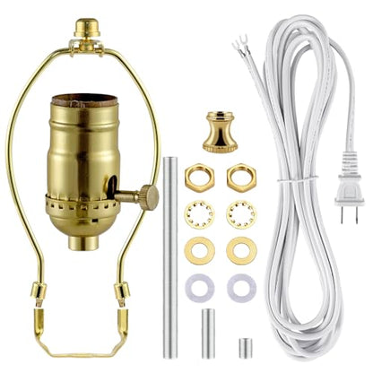 Lamp Making Kit,Make a Lamp or Repair Kit,3-Way Lamp Socket with Matching Cord Lamp Harp Set,Lamp Wiring Kit for Table Floor Lamp,Essential Hardware for DIY Lamp Design or Repair (Gold, 1) - style: Gold