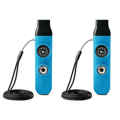 Multifunctional Survival Emergency Whistle for with Compass Hiking Survival, Thermometer & Neck Lanyard | Emergency Safety Gear for Hiking, Camping, Kayaking, Boating, Climbing - color: bule2pcs
