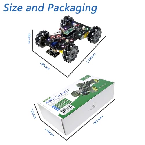 Freenove Mecanum Wheel Car Kit for Raspberry Pi Pico (Included) (Compatible with Arduino IDE), Dot Matrix Expressions, Obstacle Avoidance, Line Tracking, Light Tracing, Colorful Light - color: Mecanum Wheels with Raspberry Pi Pico