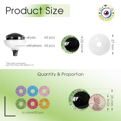 MUCUNNIA 120pcs 25mm 3D Sparkle Moon Safety Eyes for Amigurumi with Washers - size: 25mm