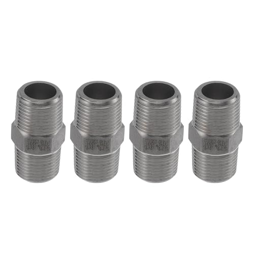 304 Stainless Steel Pipe Fittings 3/8" BSPT Male Hex Nipple Adapter 4 Pcs - size: 3/8" BSPT