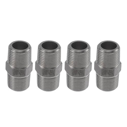 304 Stainless Steel Pipe Fittings 3/8" BSPT Male Hex Nipple Adapter 4 Pcs - size: 3/8" BSPT