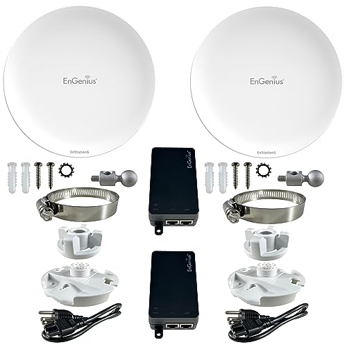 EnGenius Wi-Fi 6 (802.11ax) 5GHz 1,200 Mbps, 2x2 Outdoor Wireless Bridge, 26 dBm, high gain 19 dBi Directional Antenna, IP-55 housing, up to 6 Miles Point-to-Point [EnStation6 KIT] - size: 2-PACK KIT, style: AX