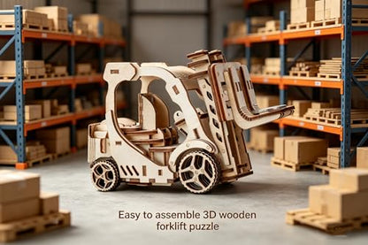 Wooden 3D Puzzle, Creative DIY Model Building Kit for Adults, Handmade Wooden Craft Collectible Ornament, Hobby Gift for Adults & Men, 60 Pieces Forklift, Basswood Material