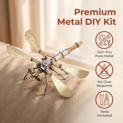 3D Metal Puzzle Kit for Adults Teens Steampunk Dragonfly 140+ Pcs Mechanical Assembly Models 3 Hours to Build Ideal for Gifts and Decorations (Ujinensis Dragonfly) - style: Ujinensis Dragonfly