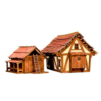 Cruck House and Cow shed - Medieval Wooden House Building Kit - DIY Building 3D Wooden Puzzle Kit - Scale Model Set - Wooden Assembly Kit - Weathered