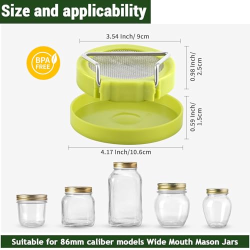 Luckyiren 2 Set Seed Sprouter Kit for Wide Mouth Jars - Germination Tray with 316 Stainless Steel Mesh, BPA Free Plastic Drip Tray & Tilted Lid for Bean Sprouts, Broccoli, Alfalfa, Microgreens