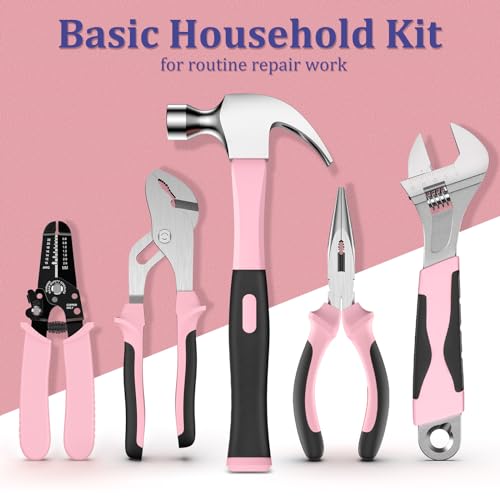 Sundpey 281 Pcs Home Tool Kit Portable Complete General Hand Tool Set Pink - color: Pink