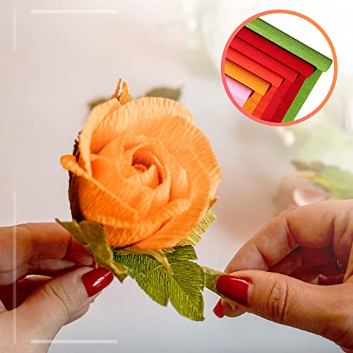 Gersoniel 57 Pcs Crepe Paper DIY Kit for Flower Making, Red - color: Red