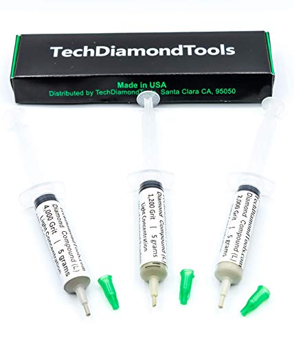 TechDiamondTools Diamond Polishing Paste Kit — 3 Grits (1200, 2000, 4000) | USA Made | Oil-Based Syringes | Progressive Polishing Set for Metal, Glass, Gemstone, Knife, Jewelry | 10% Diamond Powder - size: 1200 2000 4000 Grit, style: Light 10% concentrati