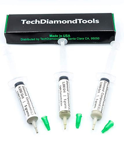 TechDiamondTools Diamond Polishing Paste Kit — 3 Grits (1200, 2000, 4000) | USA Made | Oil-Based Syringes | Progressive Polishing Set for Metal, Glass, Gemstone, Knife, Jewelry | 10% Diamond Powder - size: 1200 2000 4000 Grit, style: Light 10% concentrati