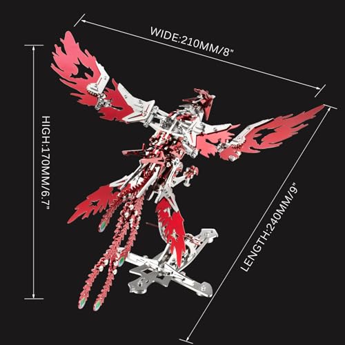 OreilleStar 3D Metal Ornithopter Puzzles for Adults Model Kits DIY Assembly Mechanical Phoenix Stainless Steel Animal Bird Toy Building Block Birthday Gifts for Men Women (Red Phoenix) - style: Red Phoenix