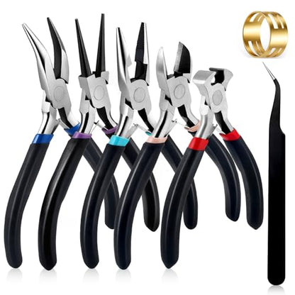 URSKYTOUS 5Pcs Jewelry Pliers Set Pliers for Jewellery Making Include Needle Nose Chain Nose Round Bent Plier Wire Cutter Jewelry Plier Tools for Jewelry Repair Bracelet Beading Craft Making Supplies - color: 5pcs Black