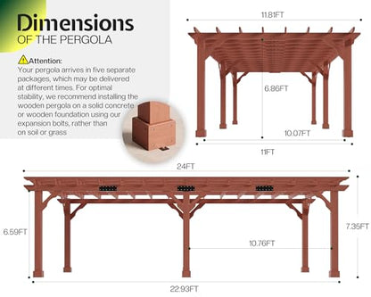 Jocisland 12x24 FT Premium Cedar Wood Pergola with Trellis Roof & Stakes - size: 12x24 FT