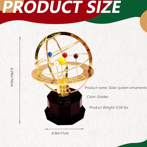 Rotating Solar System Metal Ornament - Handcrafted Orrery Model with 5 Planets, Educational Desk Decor for Astronomy Enthusiasts, Home & Office Decoration (Black)