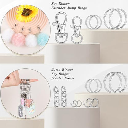 BESARME 1130Pcs Keychain Making Kit, Silver Jump Rings & Clasps - color: Silver