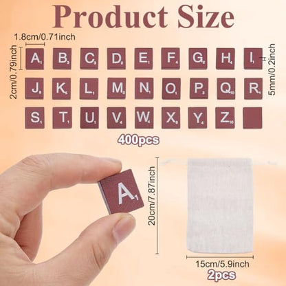 INFUNLY 400 Pcs Wooden Letter Tiles Red Scrabble Tiles with 2 Pouchs A-Z Capital Letters for Making Alphabet Coasters Letter Replacement Pieces for Spelling Scrapbooking Crossword Domino Crafts