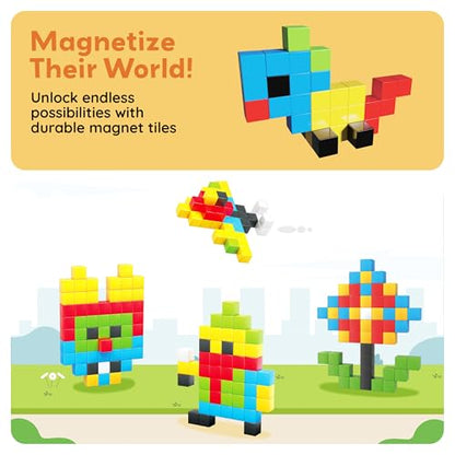 PicassoTiles 60pc Magnetic Puzzle Cube Building Set 1 Inch 3D Blocks STEM Construction Toy for Toddlers Kids Boys Girls Age 3+ Montessori Learning Travel Sensory Gift with Educational Idea Book PMC60 - style: 60 Pieces 1"