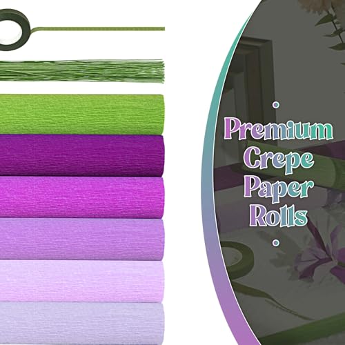 Gersoniel 57 Pcs Crepe Paper DIY Kit for Flower Making, Purple and Green - color: Purple and Green