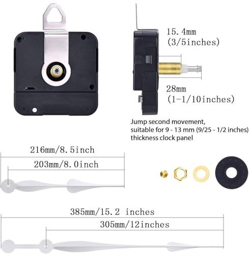 High Torque Quartz Clock Movement Kit, Black, 12" Spade Hands (silver) - color: Silver