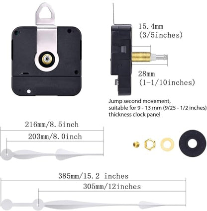 High Torque Quartz Clock Movement Kit, Black, 12" Spade Hands (silver) - color: Silver
