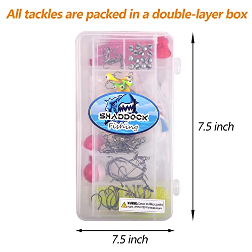 Basic Fishing Tackle Starter Kit, Freshwater Soft Fishing Lures Terminal Tackle Set with Tackle Box Including Worms Baits, Jigs, Swivels, Hooks, Fishing Gears for Panfish Catfish Bass Trout