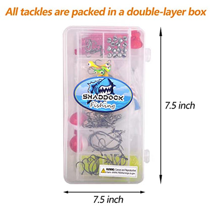 Basic Fishing Tackle Starter Kit, Freshwater Soft Fishing Lures Terminal Tackle Set with Tackle Box Including Worms Baits, Jigs, Swivels, Hooks, Fishing Gears for Panfish Catfish Bass Trout