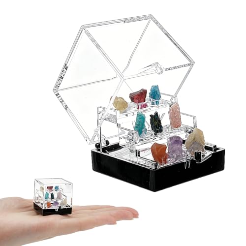 NBEADS 1 Set Natural Gemstone Collection Gift Box, 1.34x1.46x1.38 Inch Square Acrylic Tiered Display Case, Rare Mineral Specimens for Mineral Enthusiasts,Geography Enthusiast Home Decor, Small - size: 1.34x1.46x1.38 Inch