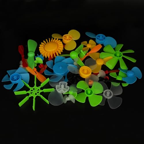 46PCS Model Toy Plastic Propeller Kit Fan Shape Propeller Props for Model Boat Ship Airplane DIY Electric Mini Fan Model Windmill Building Parts (Mix Color 1)