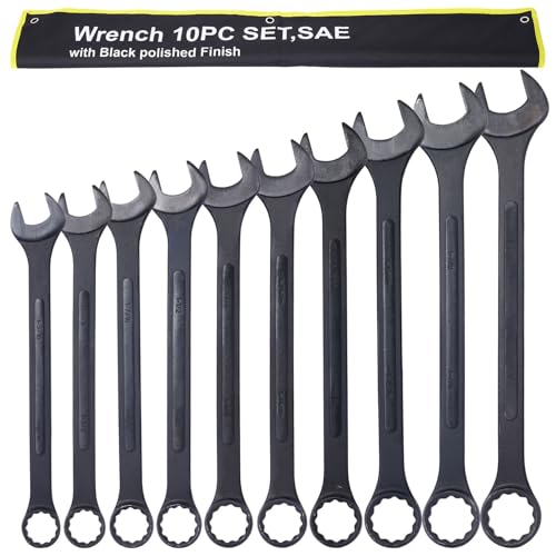 SAE Jumbo Combination Wrench Set, Extra Large 10 Piece 1-5/16'' to 2'' Open-End Wrench Set for Large Vehicles, Black Oxide Finish - color: Sae - 10 Piece