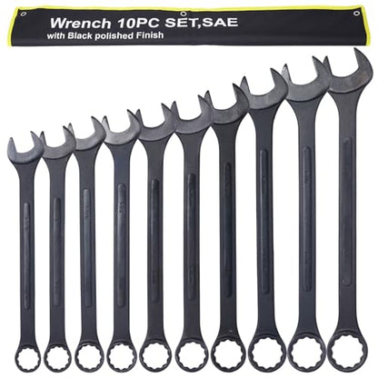 SAE Jumbo Combination Wrench Set, Extra Large 10 Piece 1-5/16'' to 2'' Open-End Wrench Set for Large Vehicles, Black Oxide Finish - color: Sae - 10 Piece
