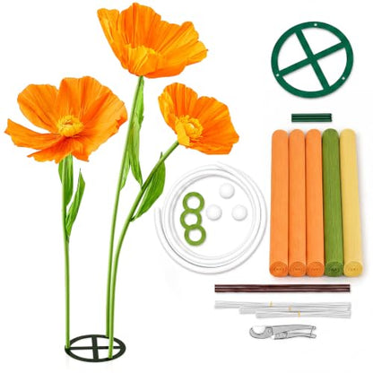 Moxweyeni 3 Pcs 5.5 ft Giant Orange Poppy Paper Flower DIY Kit with Stand - color: Orange, style: Poppy