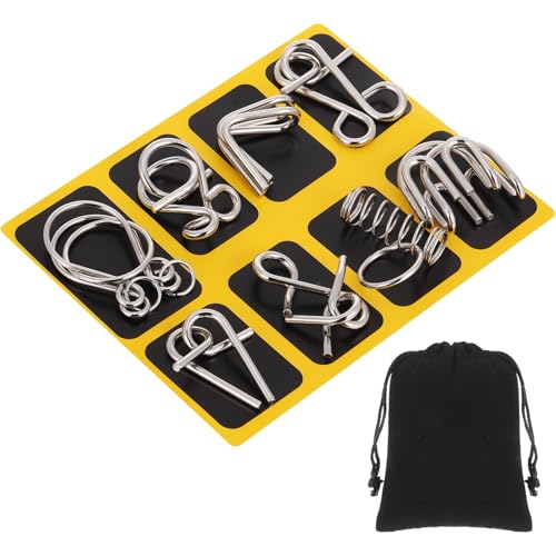 8 Pack Brain Teaser Puzzles Metal Wire Ring with Pouch, A Style - style: A Style