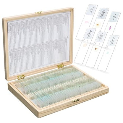 100PCS Microscope Slides with Specimens with Wooden Box, LVQ092 - color: Slides 100PCS