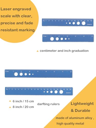 Metal Geometry Set, 5-Piece Aluminum Ruler, Math Drafting Ruler Kit Includes Protractor, Triangle Rulers, Straight Rulers-Math Measurement Tools for School and Office Supplies (Blue) - color: Blue