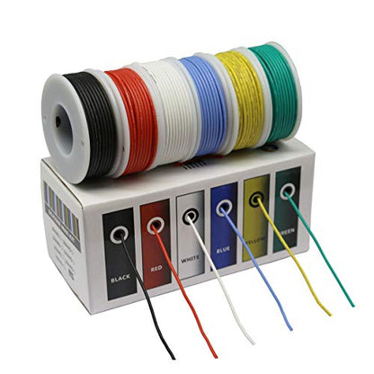 CBAZY™ Hook up Wire Kit (Stranded Wire Kit) 24 Gauge Flexible Silicone Rubber Electric Wire 6 Colors 19.6 feet Each 24 AWG - size: 24AWG