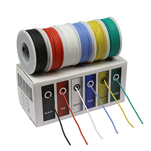 CBAZY™ Hook up Wire Kit (Stranded Wire Kit) 28 Gauge Flexible Silicone Rubber Electric Wire 6 Colors 32.8 feet Each 28 AWG - size: 28AWG