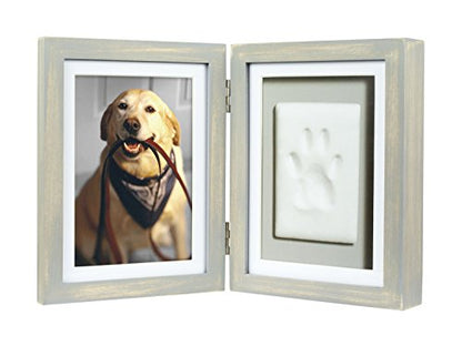 Pearhead Pet Paw Print Photo Frame and Clay Imprint Kit, Distressed Gray - color: Distressed Wood Pawprint Desk Frame
